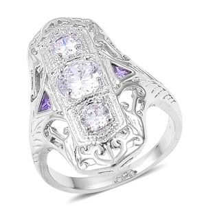 Sim White/Purple Diamond Silvertone Ring NWT